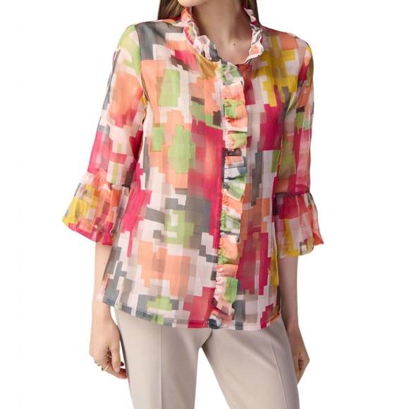 NEW JOSEPH RIBKOFF geo print ruffled jacket in multi - Picture 1 of 4